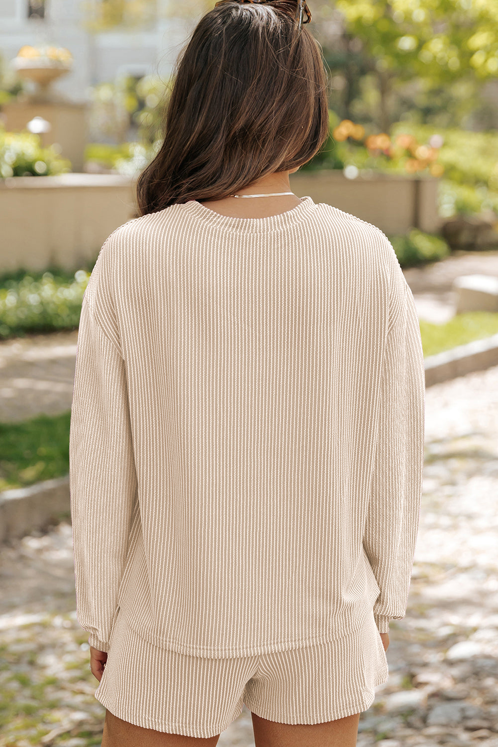 Rib Sequin Pumpkin Long Sleeve Pullover and Shorts Set