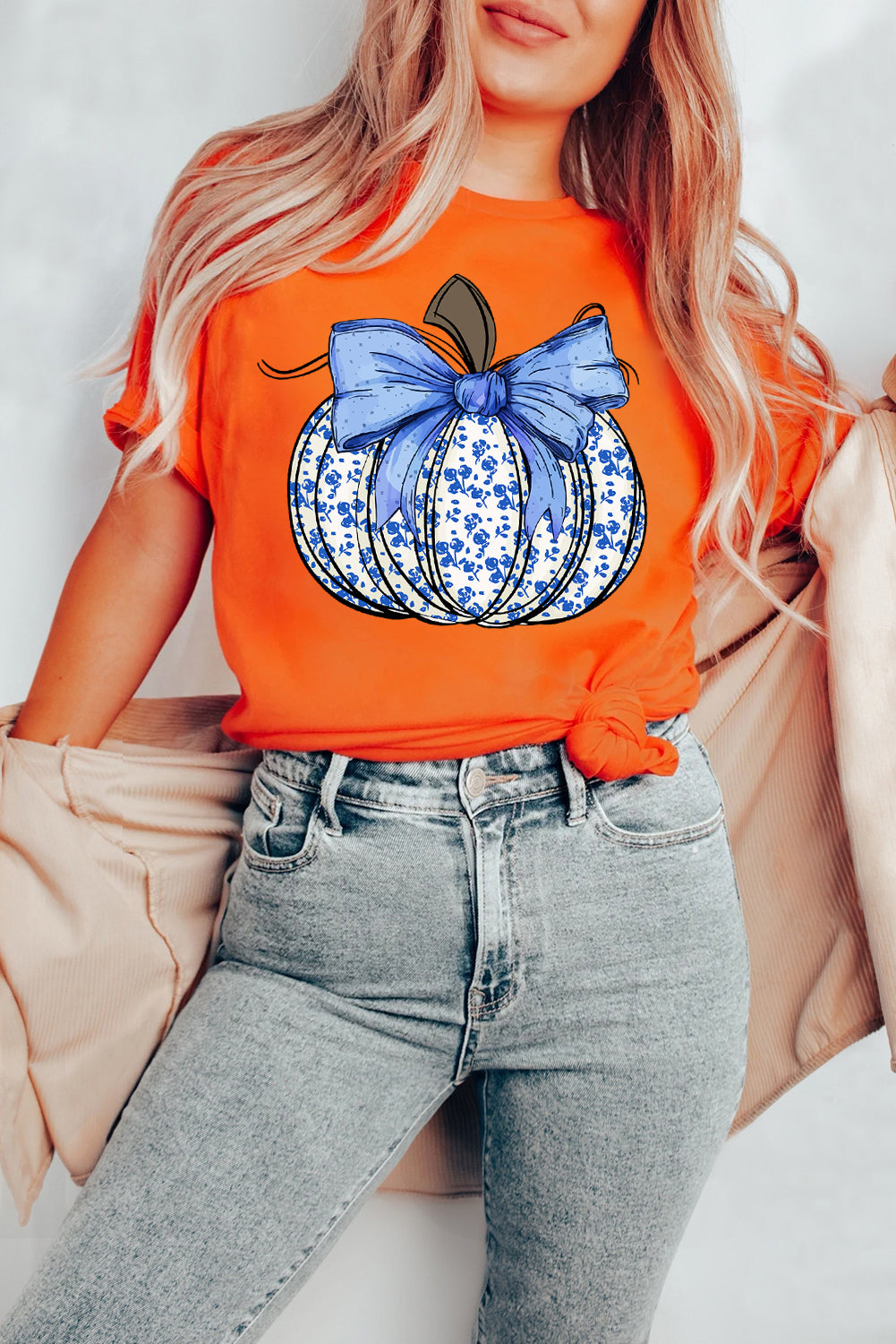 Floral Pumpkin Bow T Shirt
