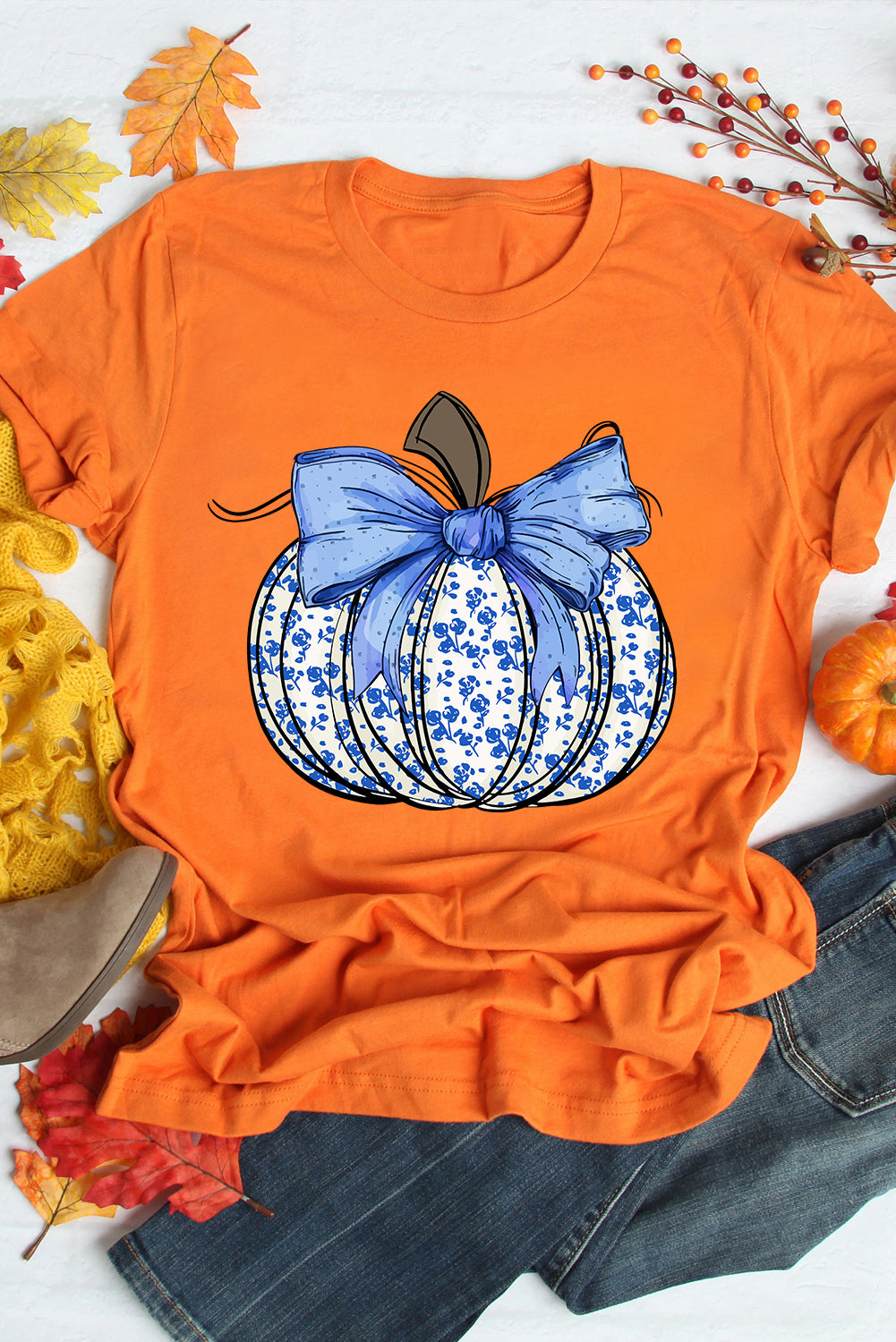 Floral Pumpkin Bow T Shirt