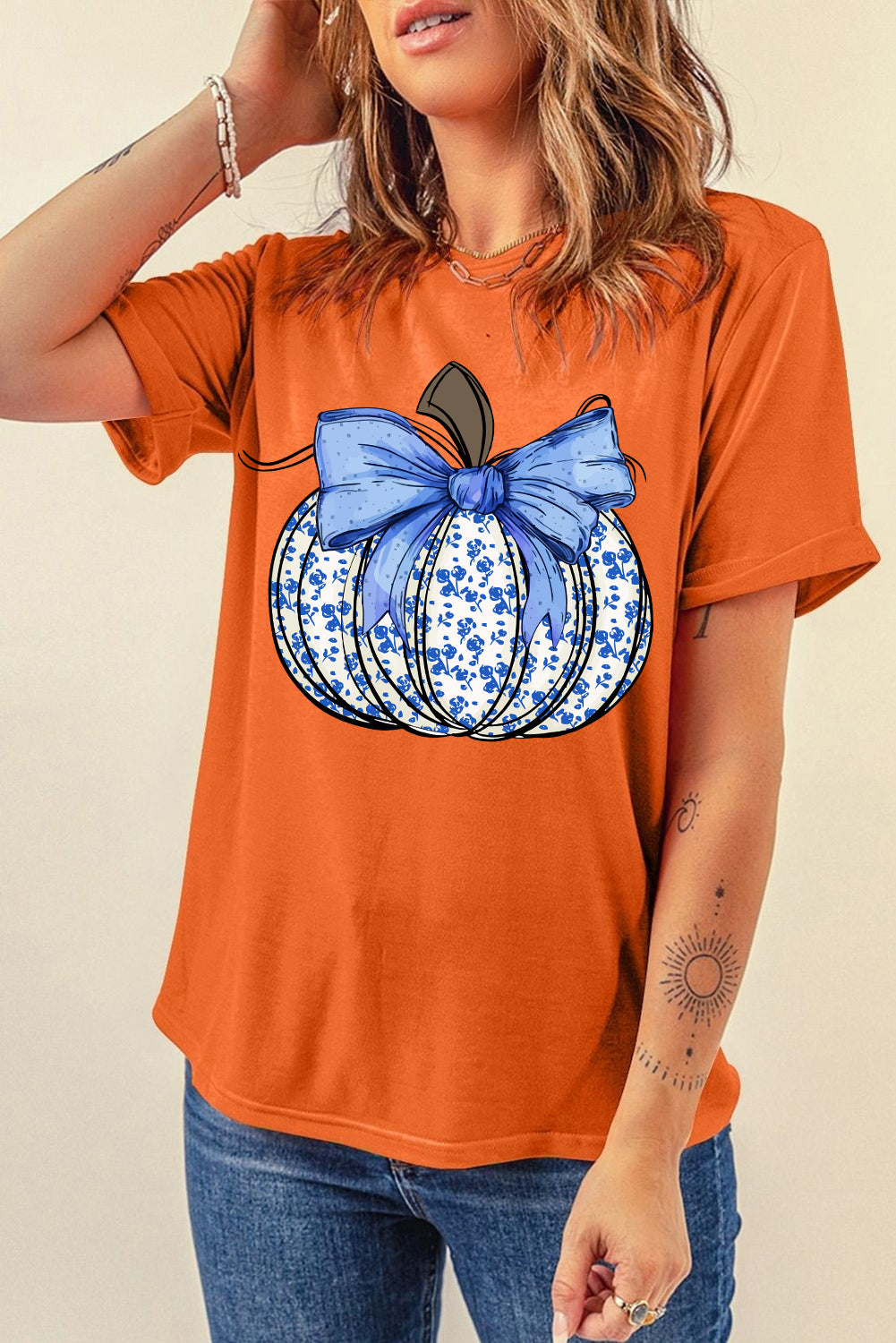 Floral Pumpkin Bow T Shirt