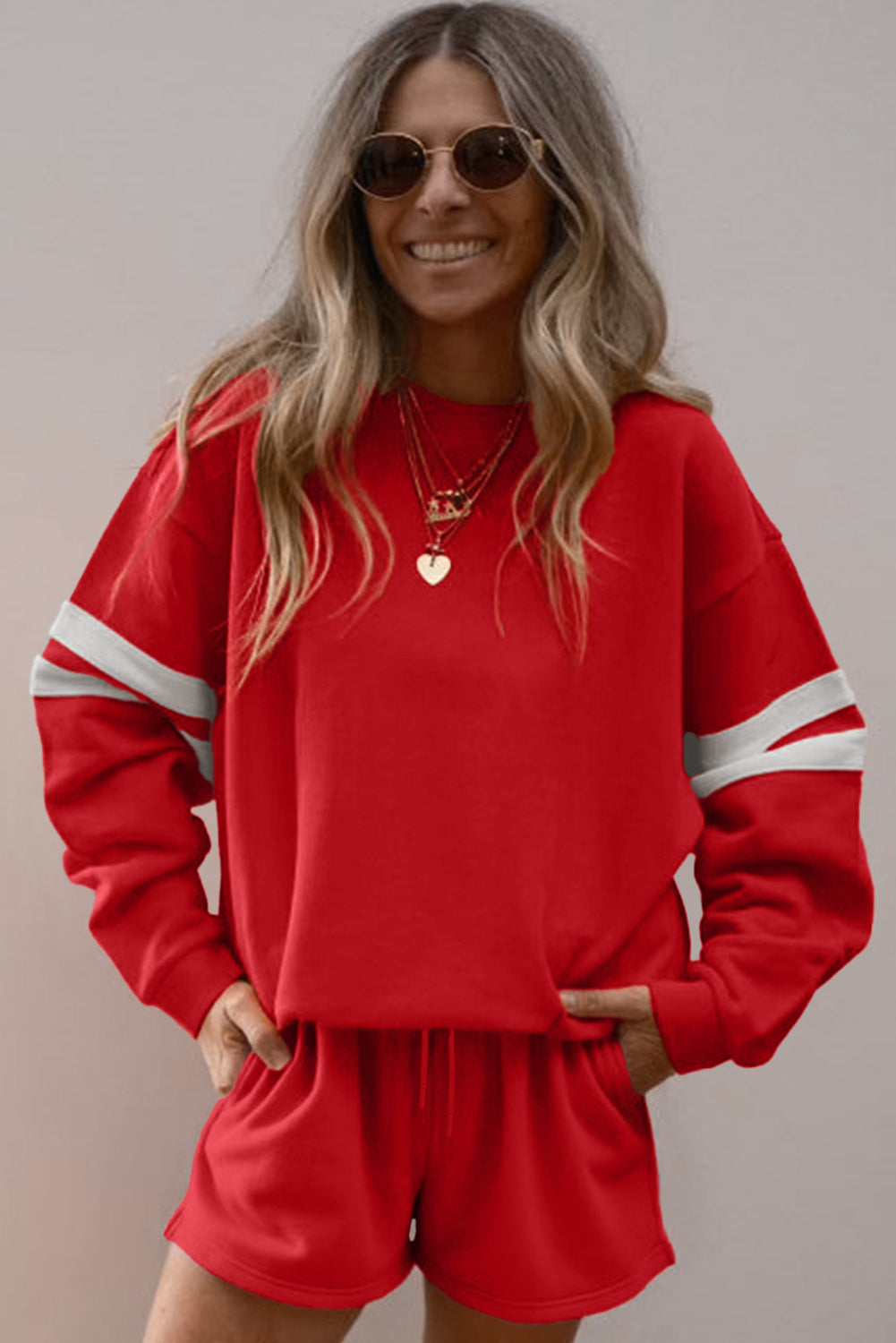 Varsity Striped Sweatshirt and Shorts Set