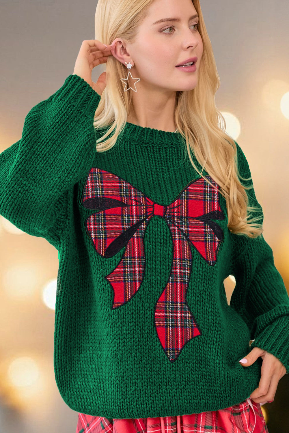 Plaid Bow Christmas Sweater