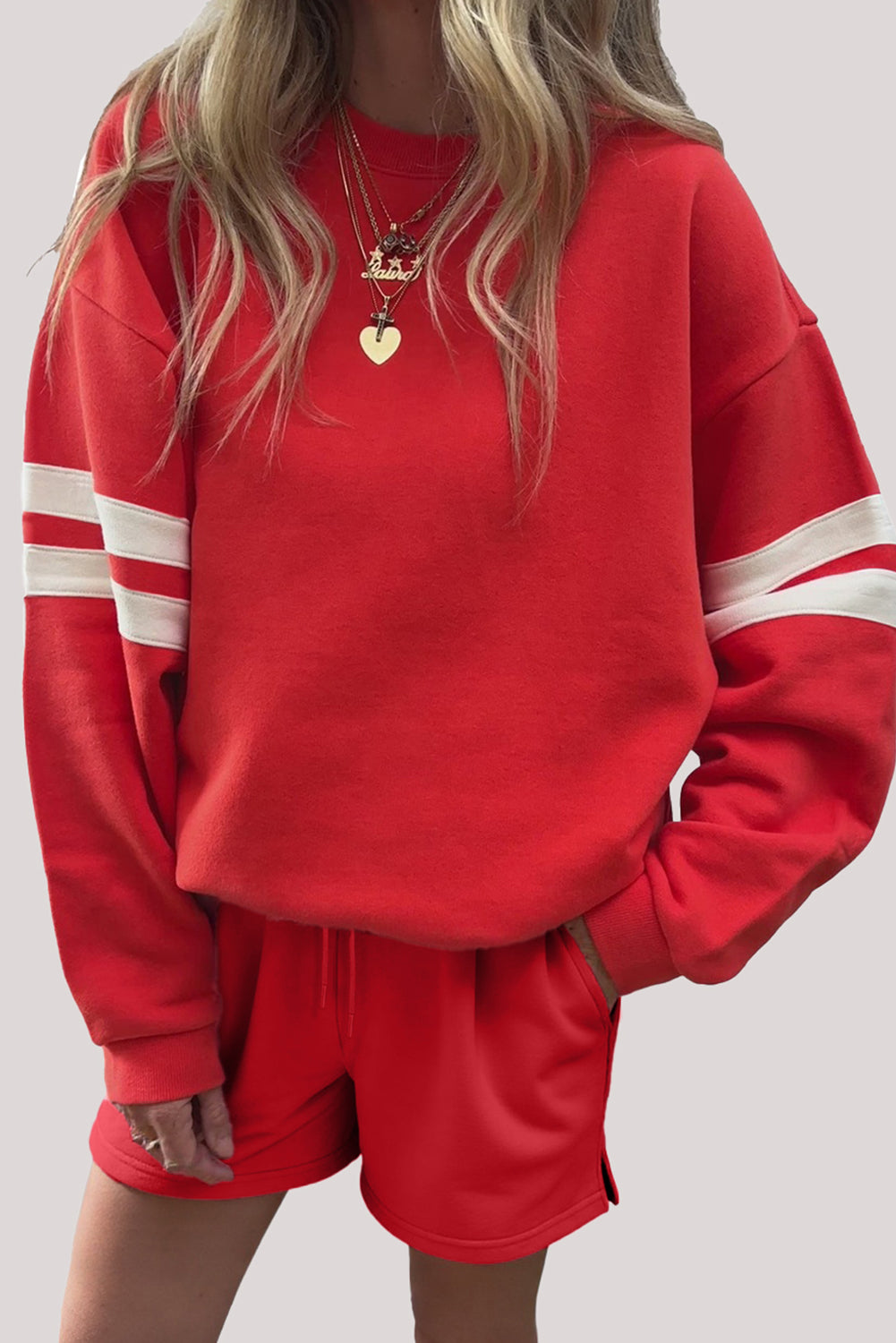 Varsity Striped Sweatshirt and Shorts Set