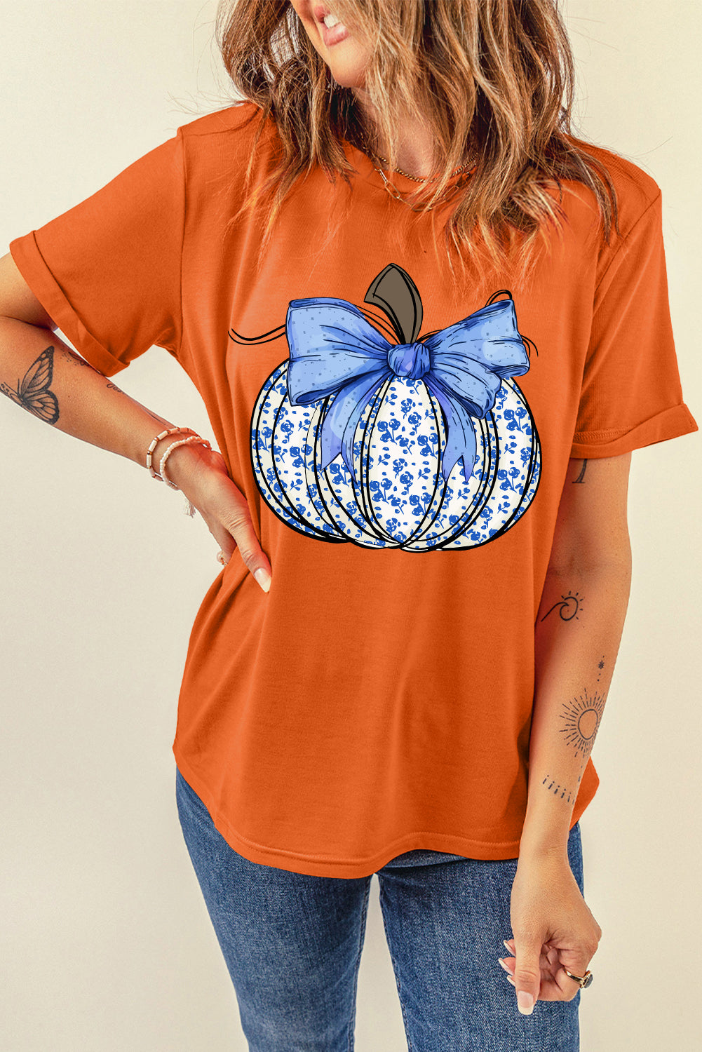 Floral Pumpkin Bow T Shirt