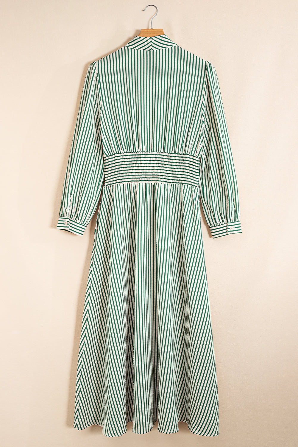 Green Striped Cinched High Waist Midi Dress