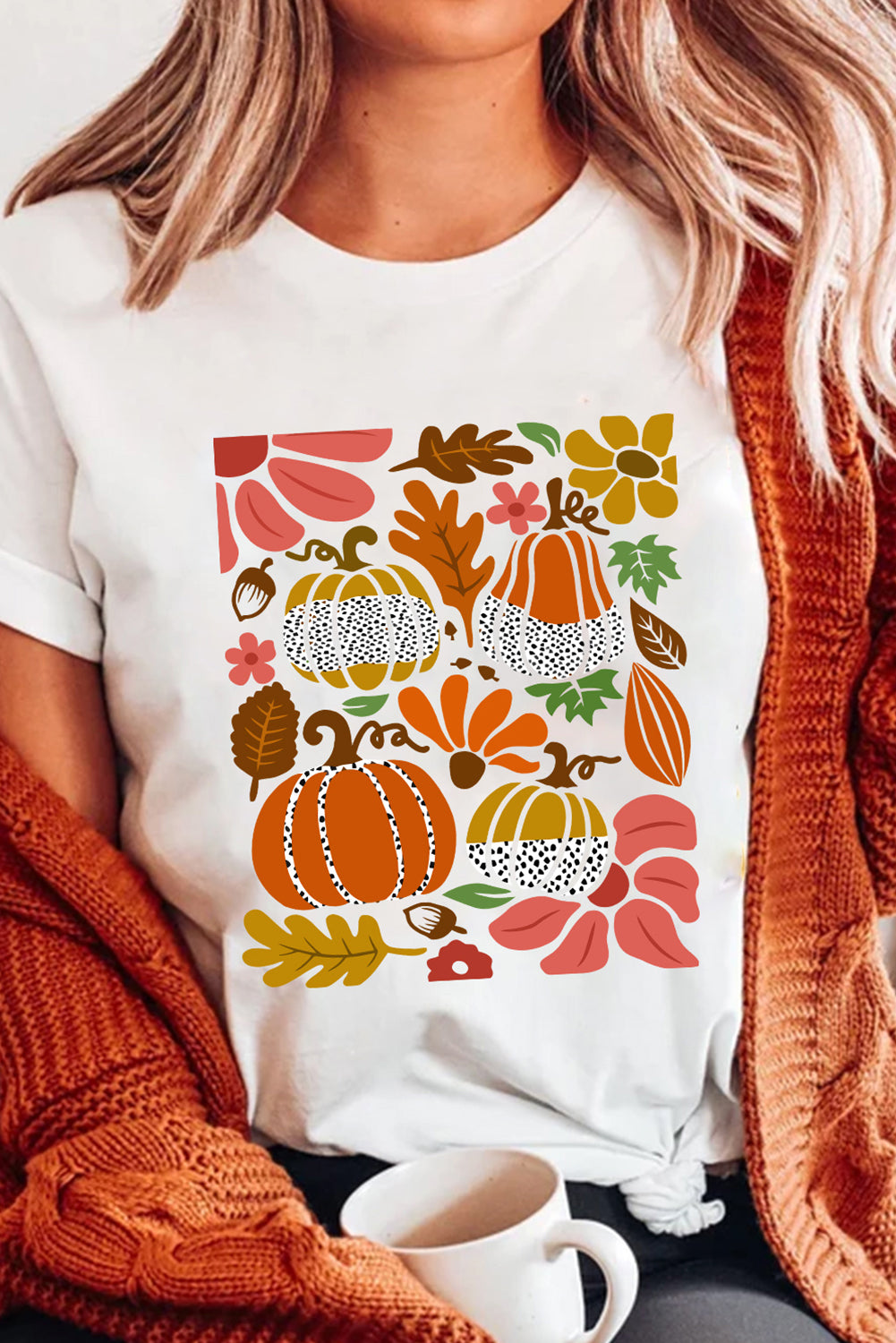 Pumpkin Flower Cotton Blend Tee