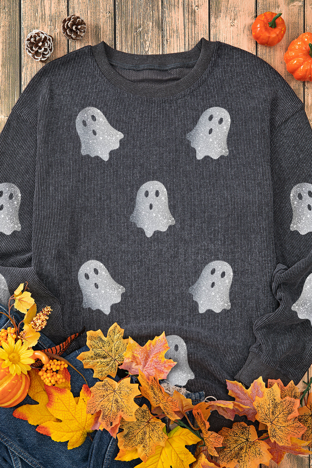 Glitter Halloween Ghost Corded Sweatshirt