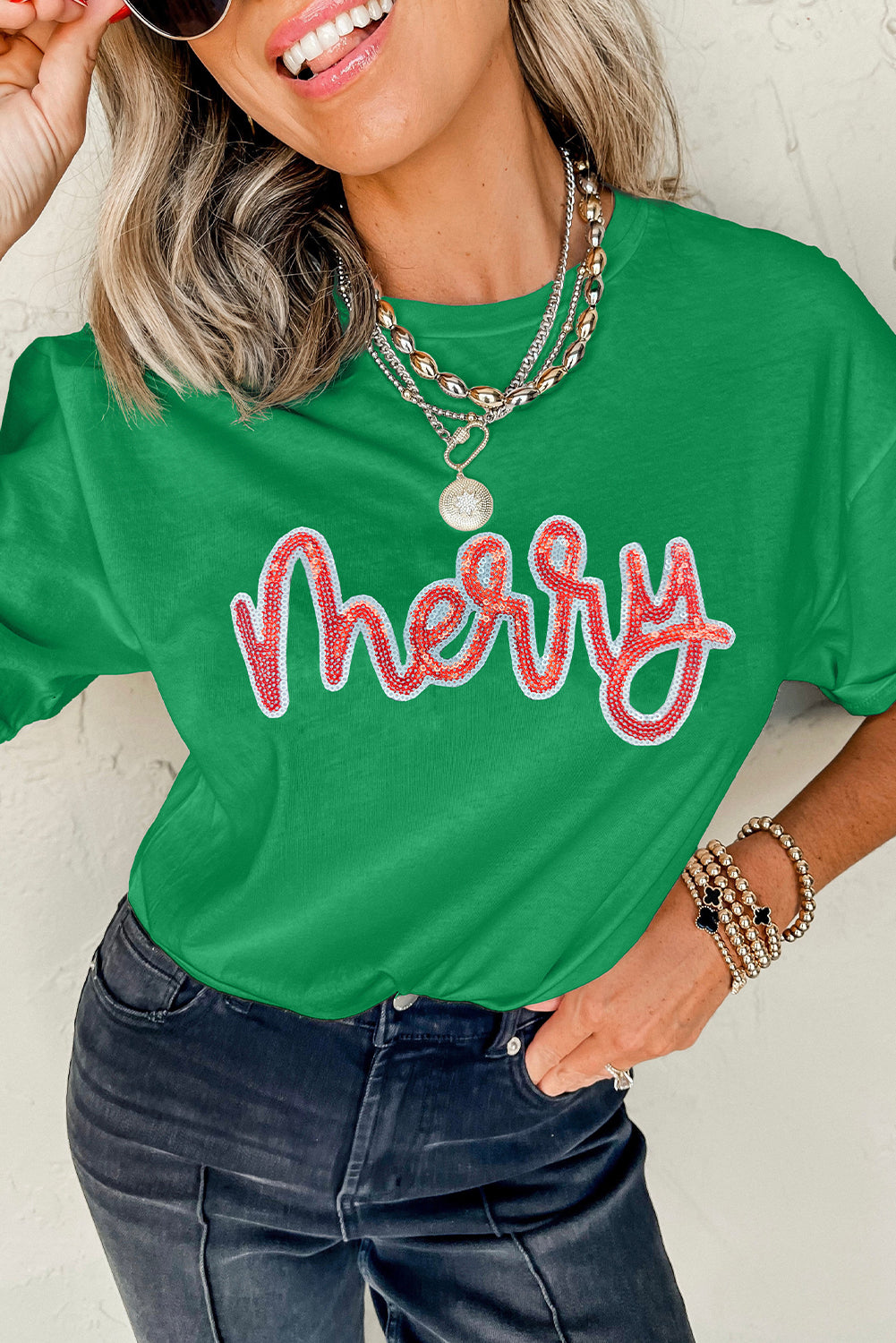 Merry Letter Sequin Tee