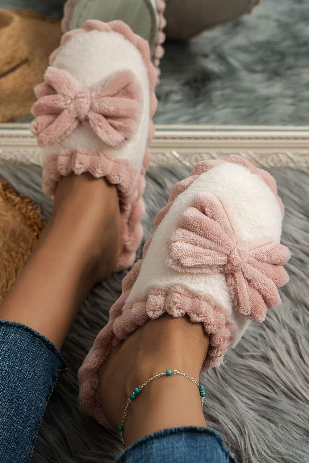 Fushia Bow Plush Slipper