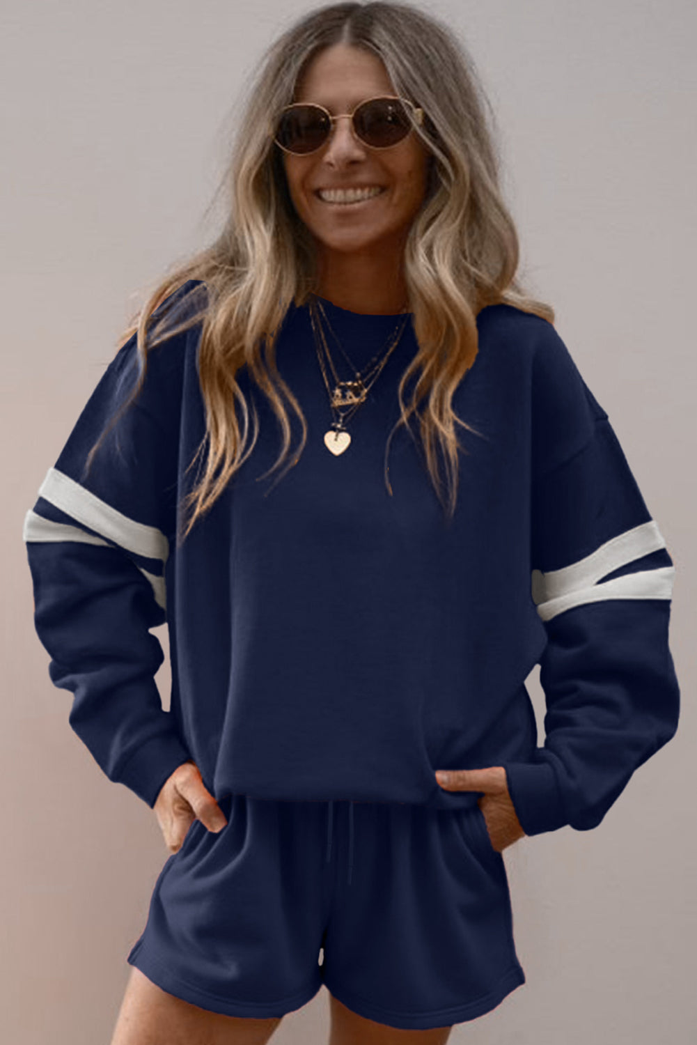 Varsity Striped Sweatshirt and Shorts Set