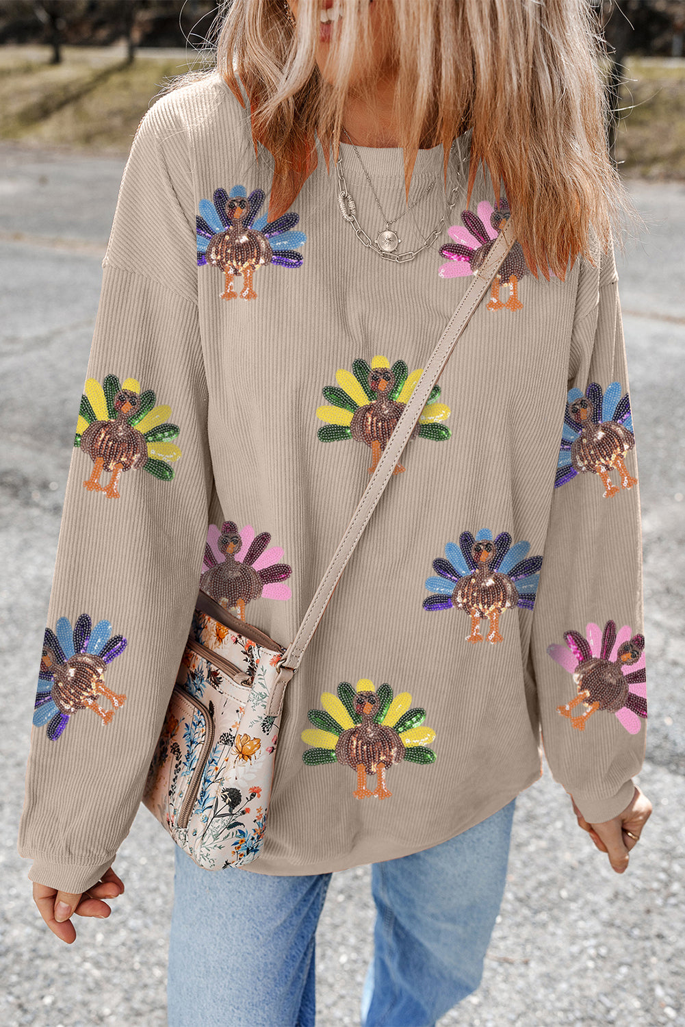 Turkey Sequin Corded Baggy Sweatshirt