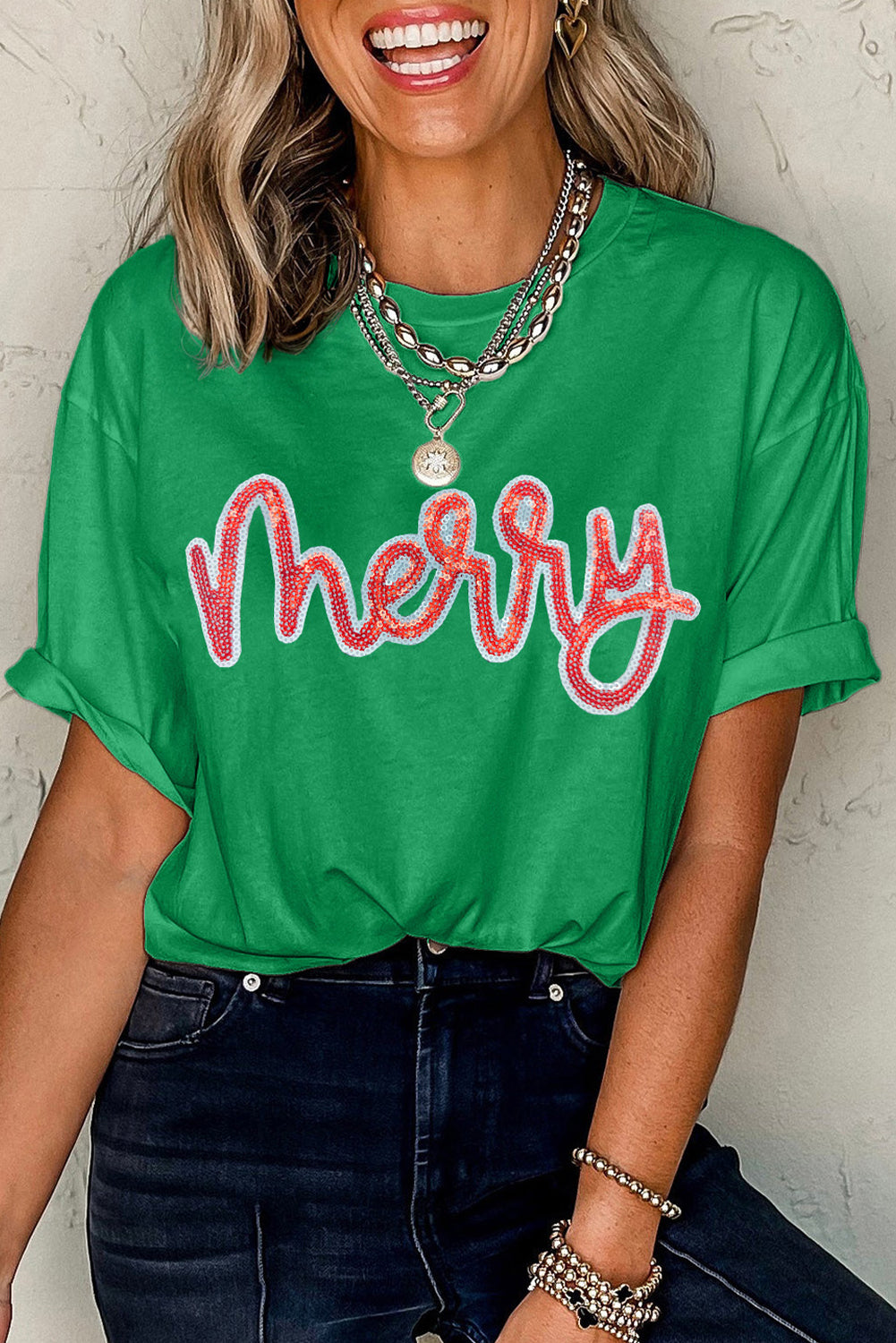 Merry Letter Sequin Tee