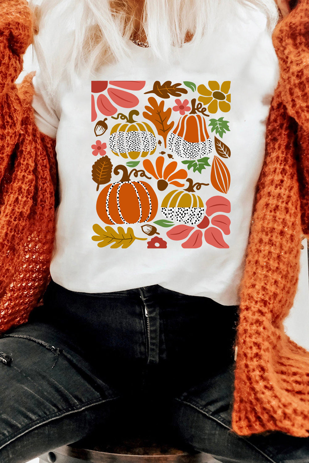 Pumpkin Flower Cotton Blend Tee
