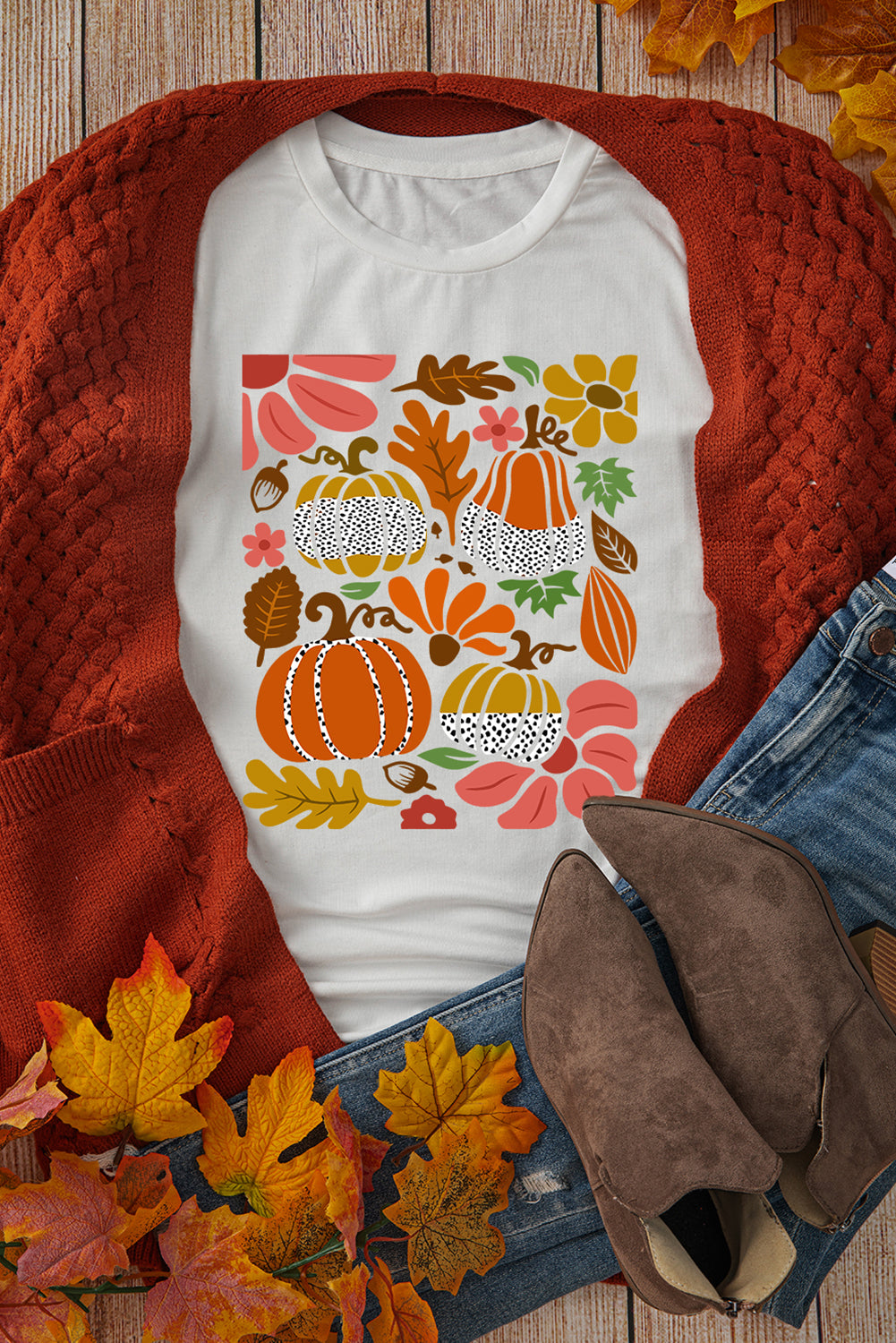 Pumpkin Flower Cotton Blend Tee