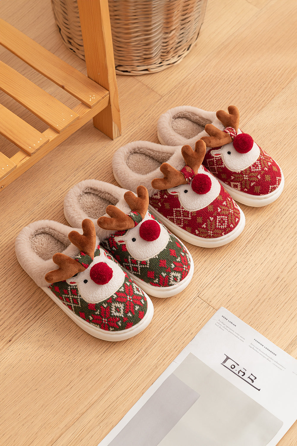 Christmas Reindeer Plush Home Slippers