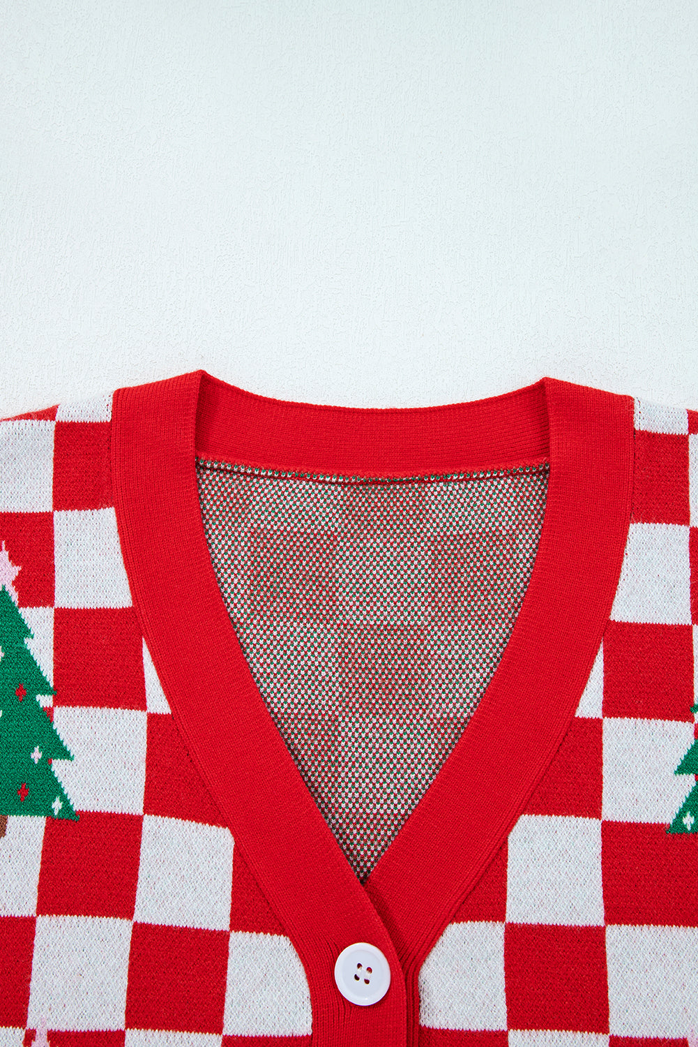 Checkered Christmas Tree Knit Cardigan