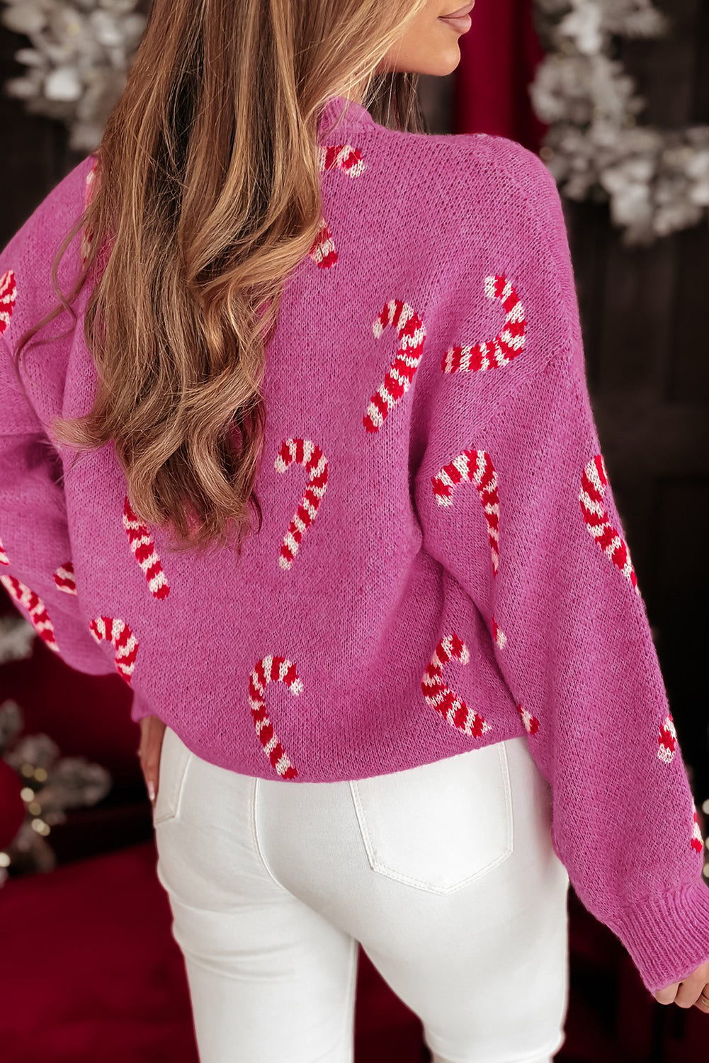 Pink Christmas Candy Cane Sweater