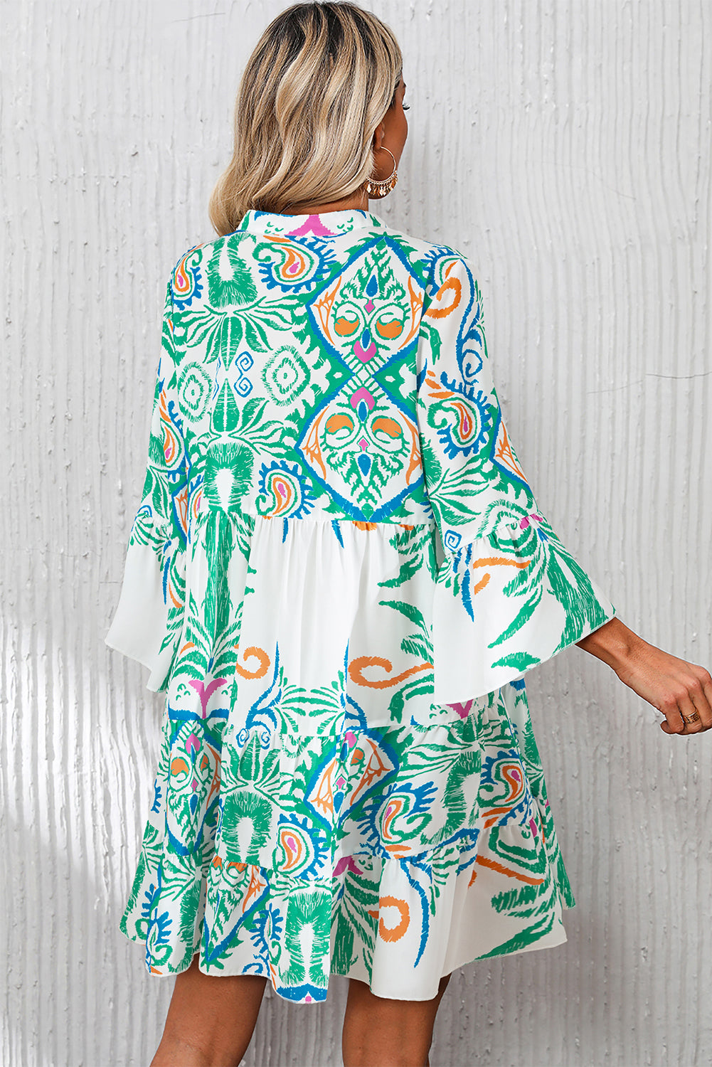 Orange Boho Paisley Print Bracelet Sleeve Mini Dress