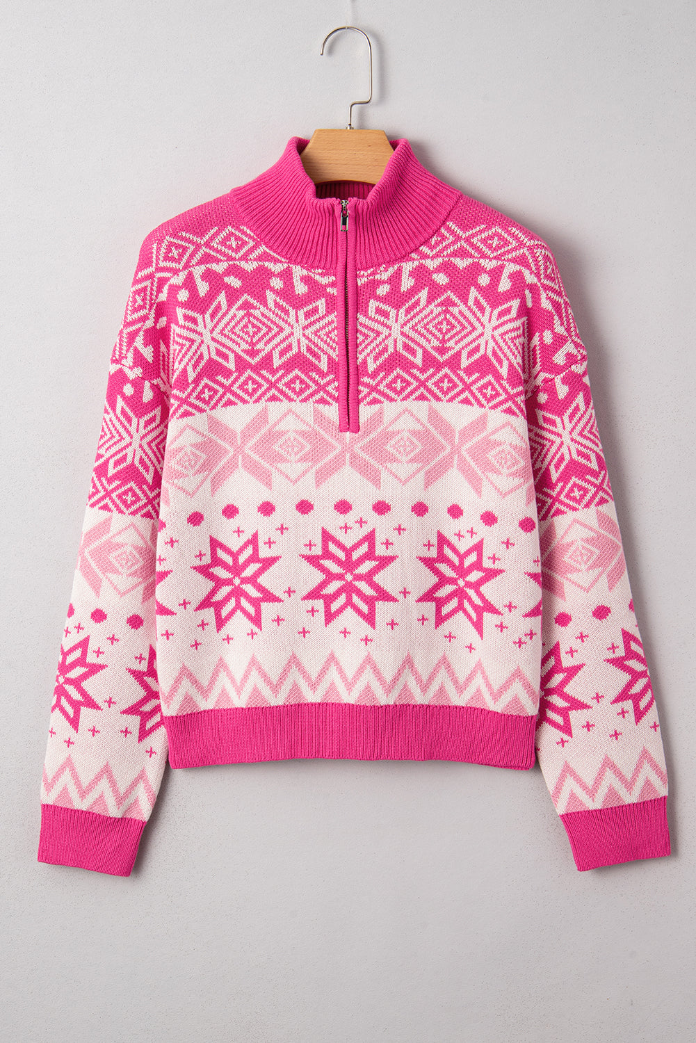 Rose Red Christmas Snowflake Collard Sweater