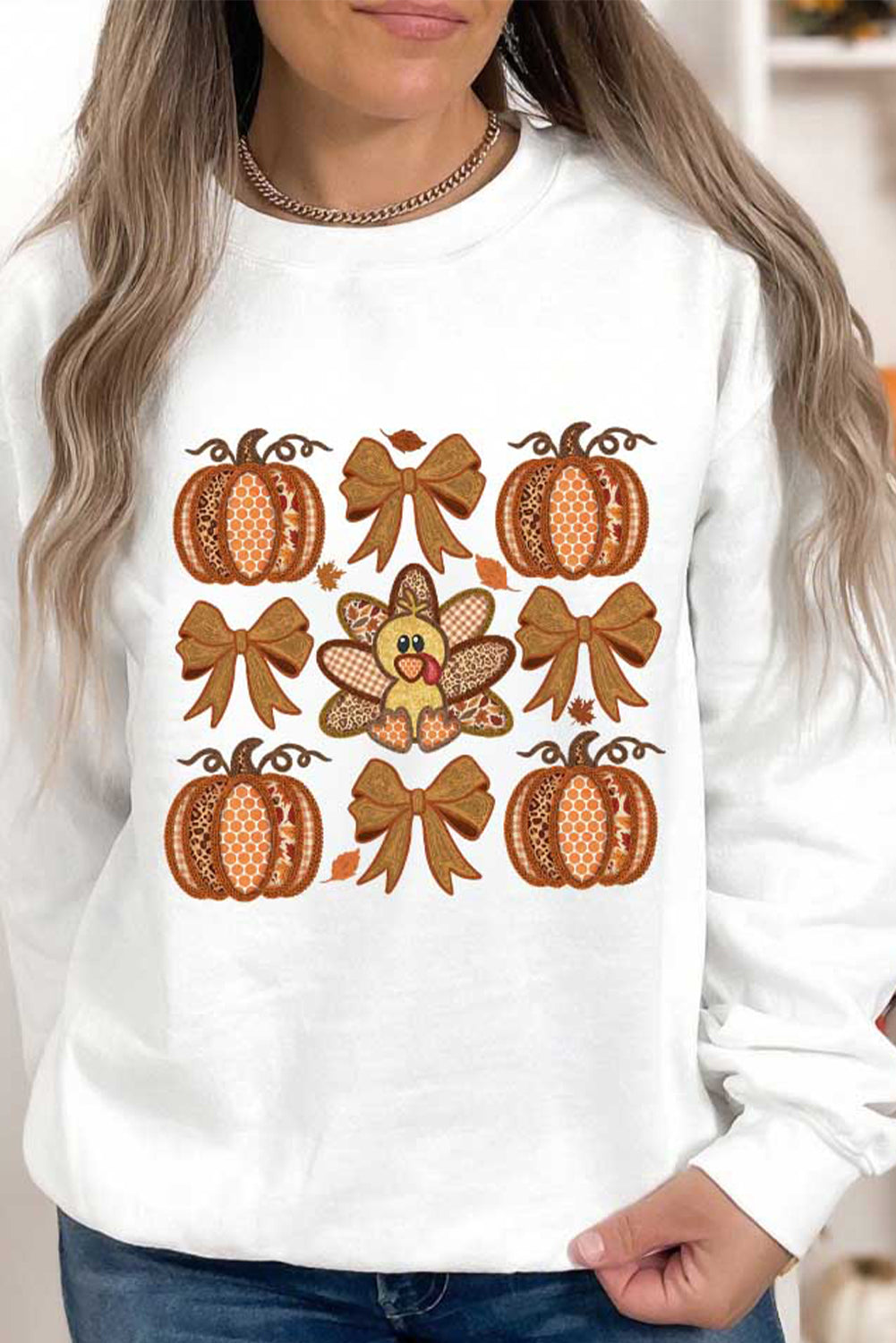 Turkey Fall Pumpkin Bow Sweatshirt