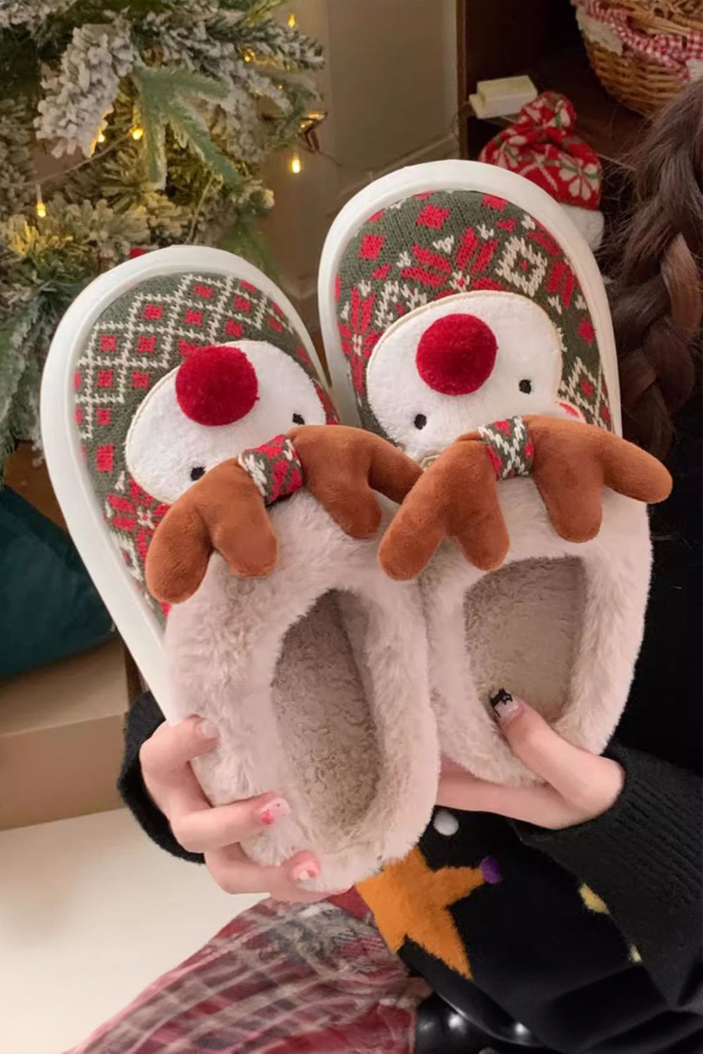 Christmas Reindeer Plush Home Slippers