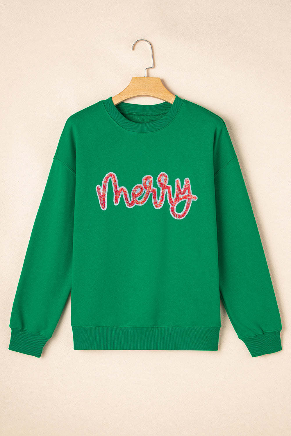 Dark Green Sequin MERRY Sweatshirt
