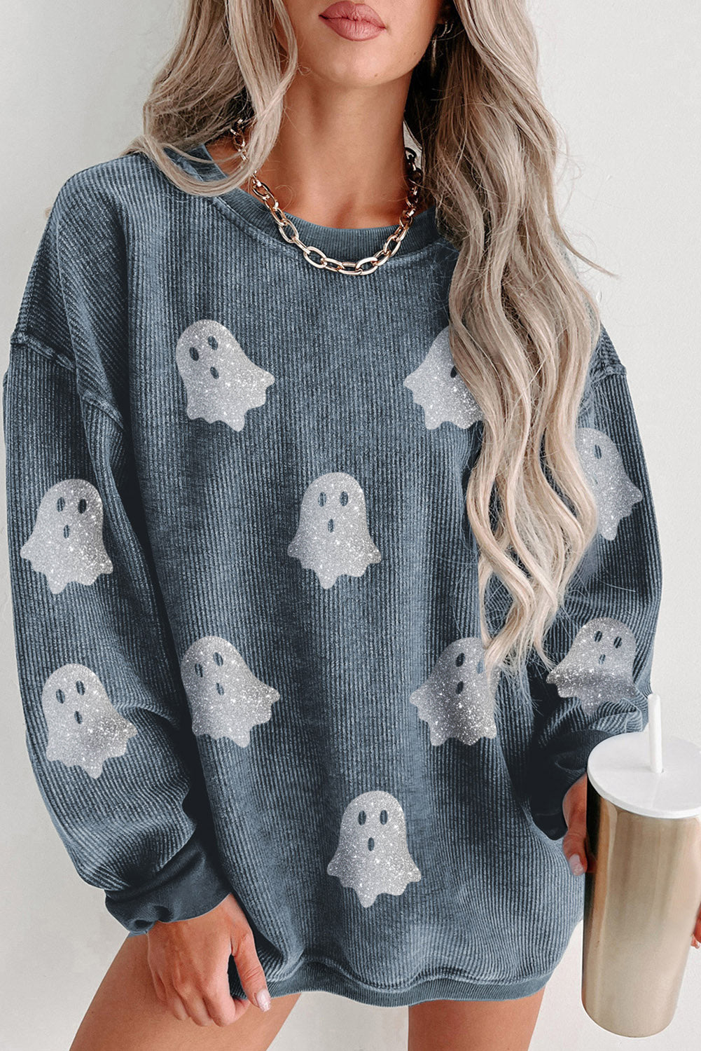 Glitter Halloween Ghost Corded Sweatshirt