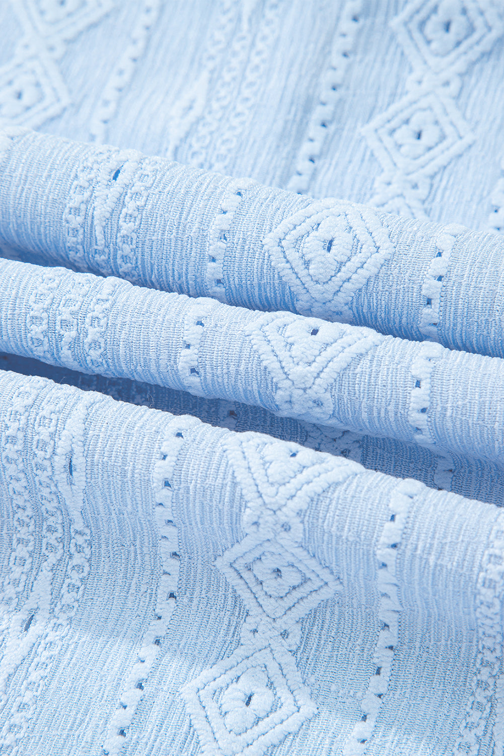 Beau Blue Split V-Neck Jacquard Eyelet Mini Dress