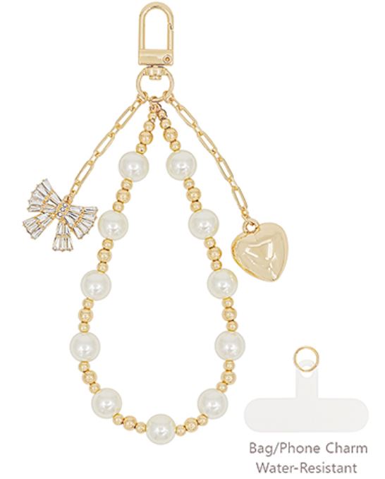 Bow Pearl Bag Charm and Phone Wristlet