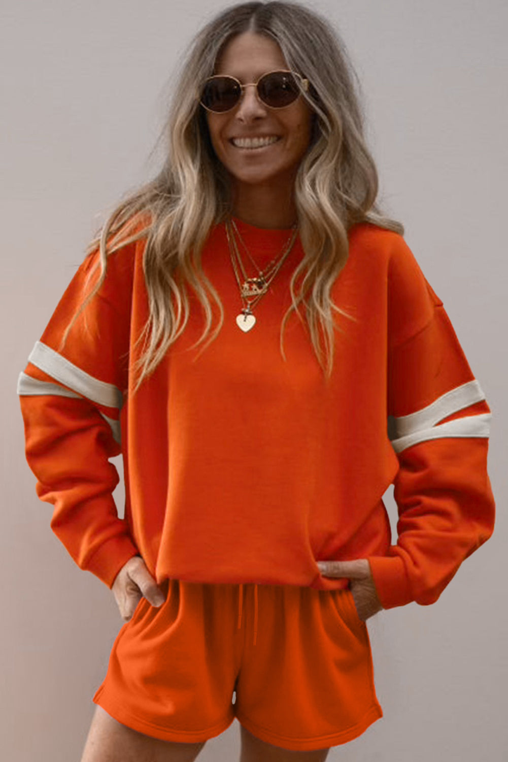 Varsity Striped Sweatshirt and Shorts Set