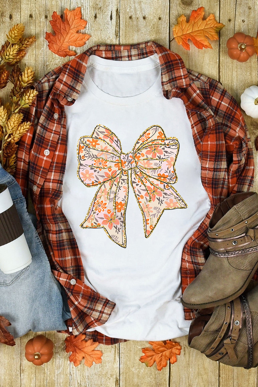 Glitter Trim Floral Bow T Shirt