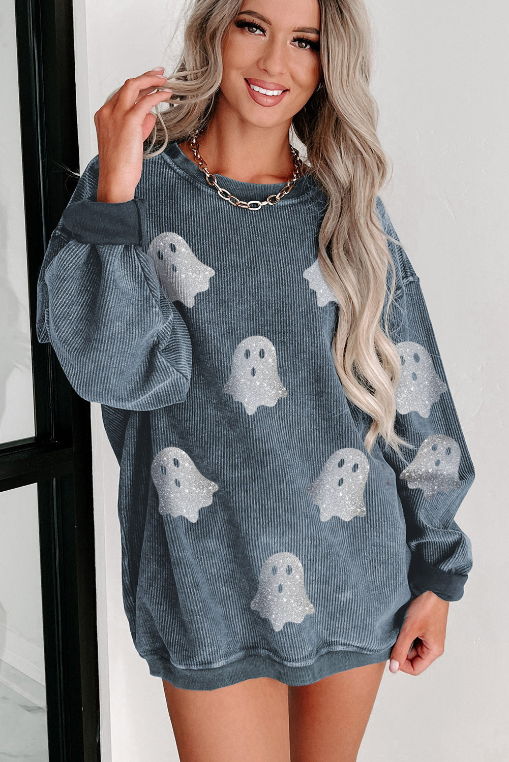 Glitter Halloween Ghost Corded Sweatshirt