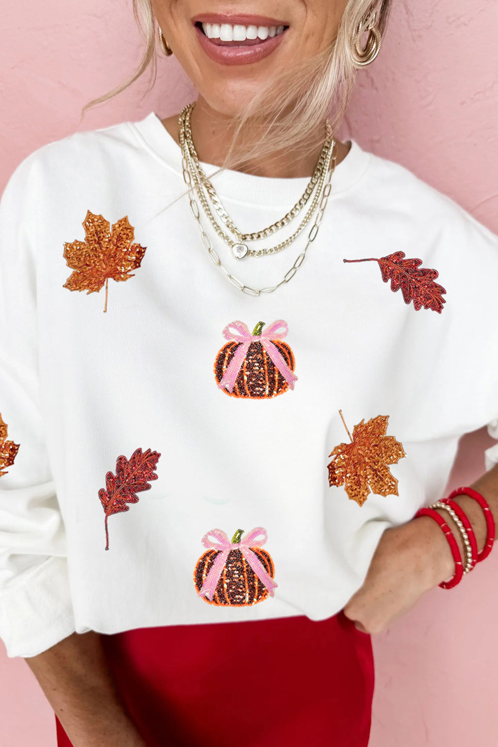 Leaf Bow Pumpkin Sequin Sweatshirt