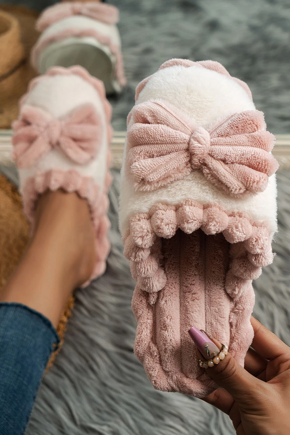 Fushia Bow Plush Slipper