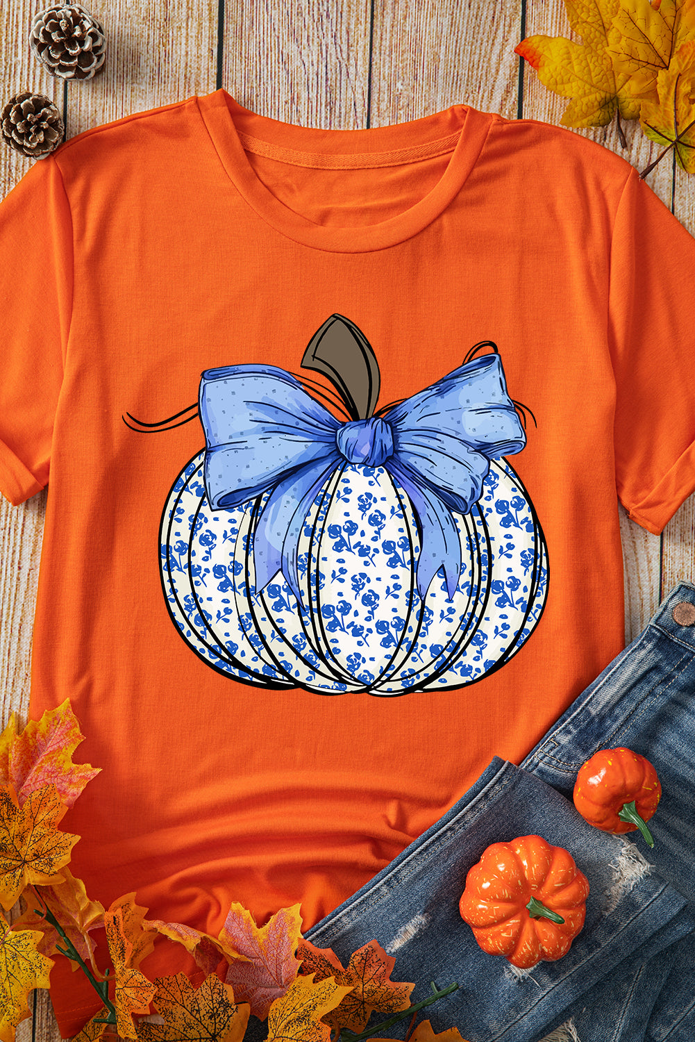 Floral Pumpkin Bow T Shirt