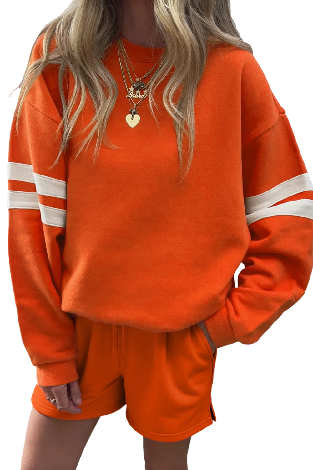 Varsity Striped Sweatshirt and Shorts Set