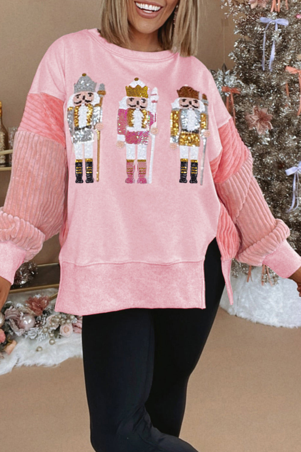 Blue Sequin Nutcracker Patchwork Sweatshirt
