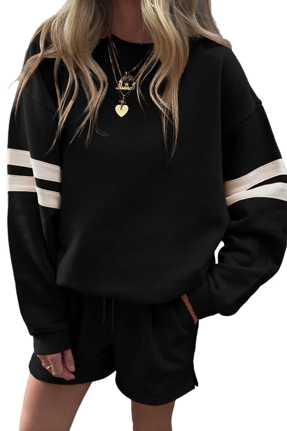 Varsity Striped Sweatshirt and Shorts Set