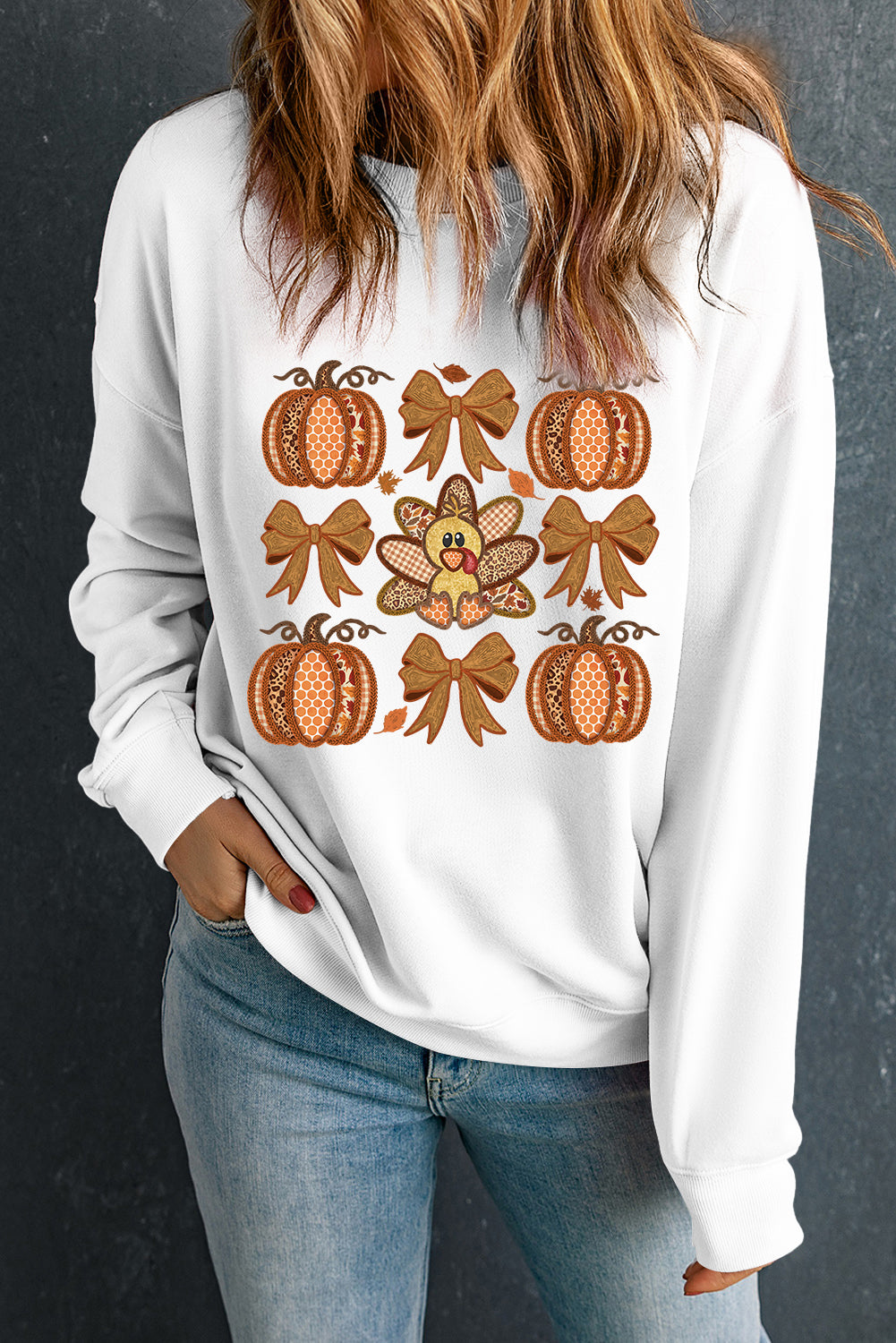 Turkey Fall Pumpkin Bow Sweatshirt