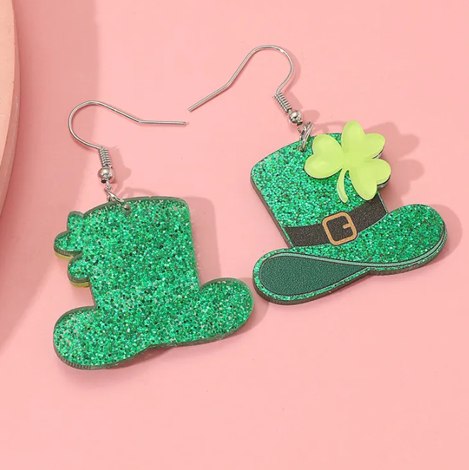 St. Patrick's Clover Hat Earrings