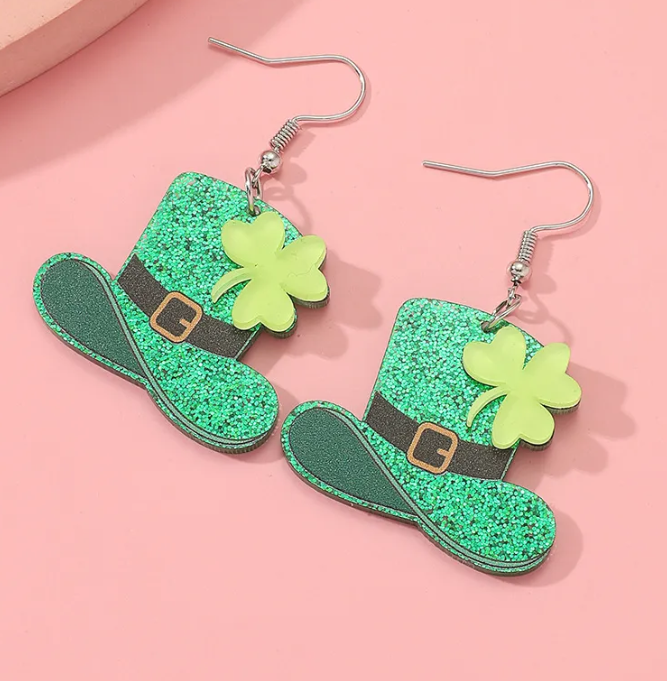 St. Patrick's Clover Hat Earrings