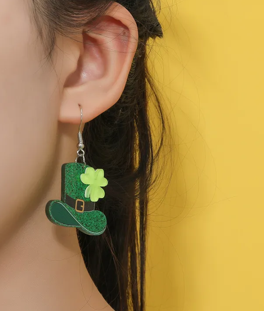 St. Patrick's Clover Hat Earrings