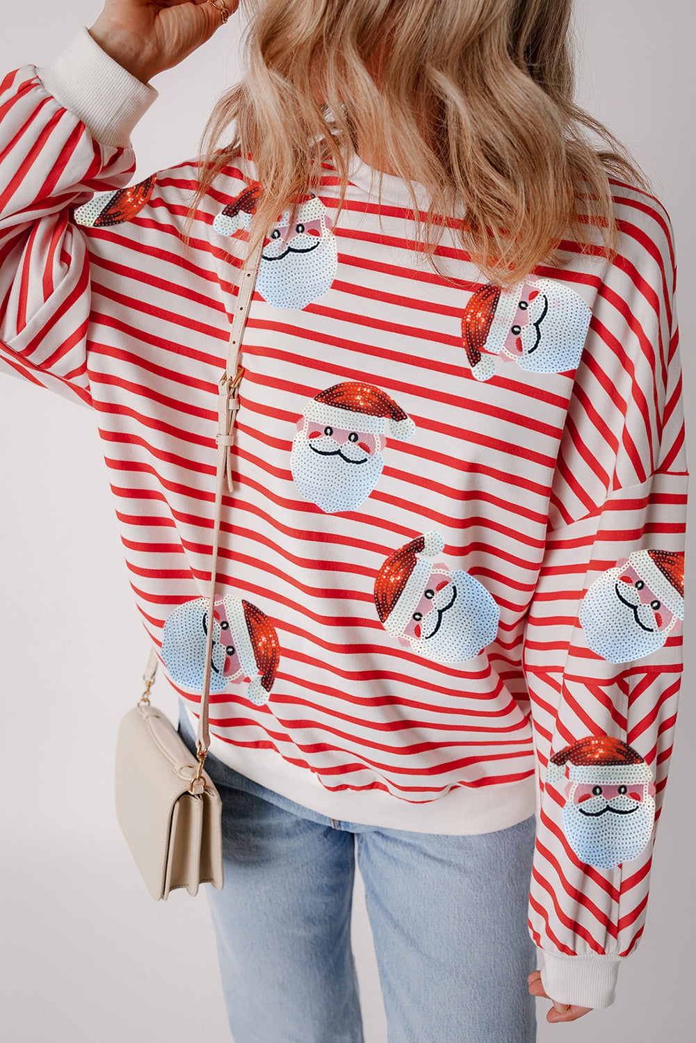 Stripe Sequin Santa Claus Sweatshirt