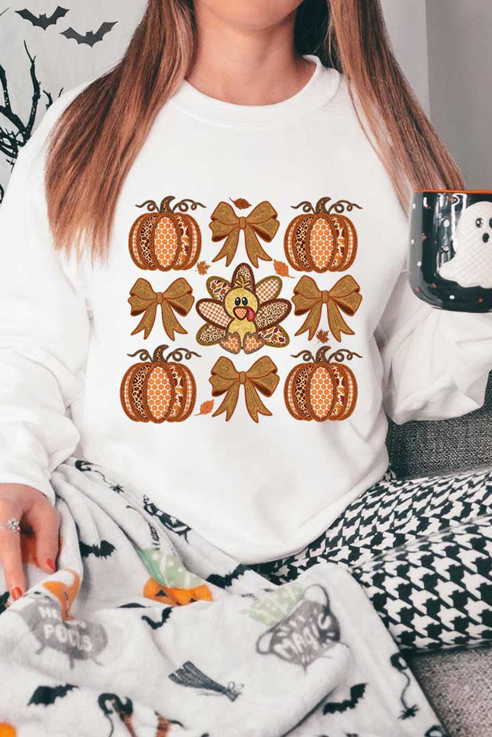 Turkey Fall Pumpkin Bow Sweatshirt
