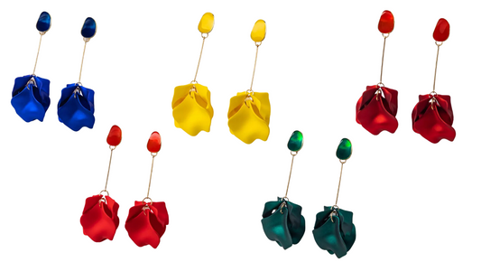 These Color Petal Series Earrings will make a statement. Crafted from durable metal, these post earrings measure 3.75" L and feature a unique floral design for a look that is both delicate and bold. Make a lasting impression with Color Petal Series Earrings.