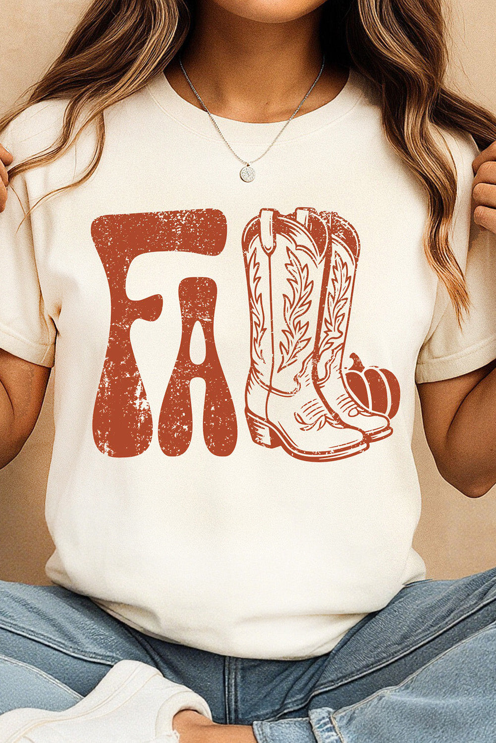 White FALL Boots Cracking Heat Transfer Printing Graphic T Shirt