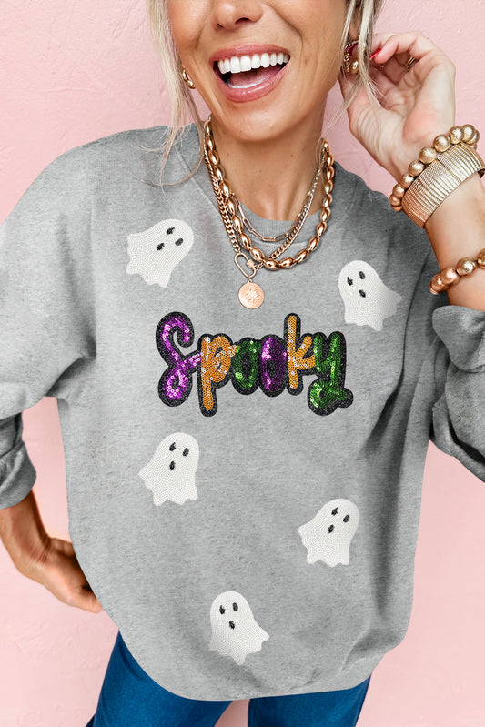 Spooky Halloween Ghost Sequin Sweatshirt