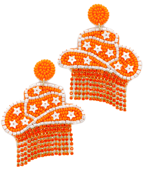 Cowgirl Hat & Crystal Tassel Earrings
