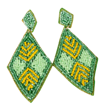 Green and Yellow Beaded Earrings