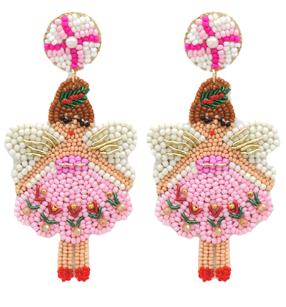 Christmas Sugarplum Fairy Beaded Dangle Earrings